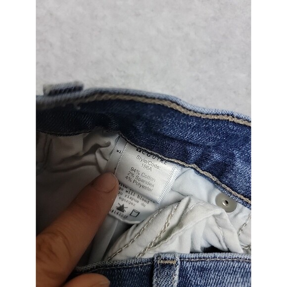 McGuire Jeans Womens 26 25x29  Flare Stretch Dark Blue Low Rise Raw Hem Fray USA - Picture 11 of 14